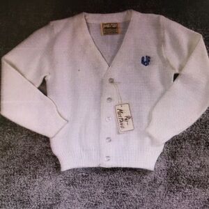 White Cardigan with Blue Logo